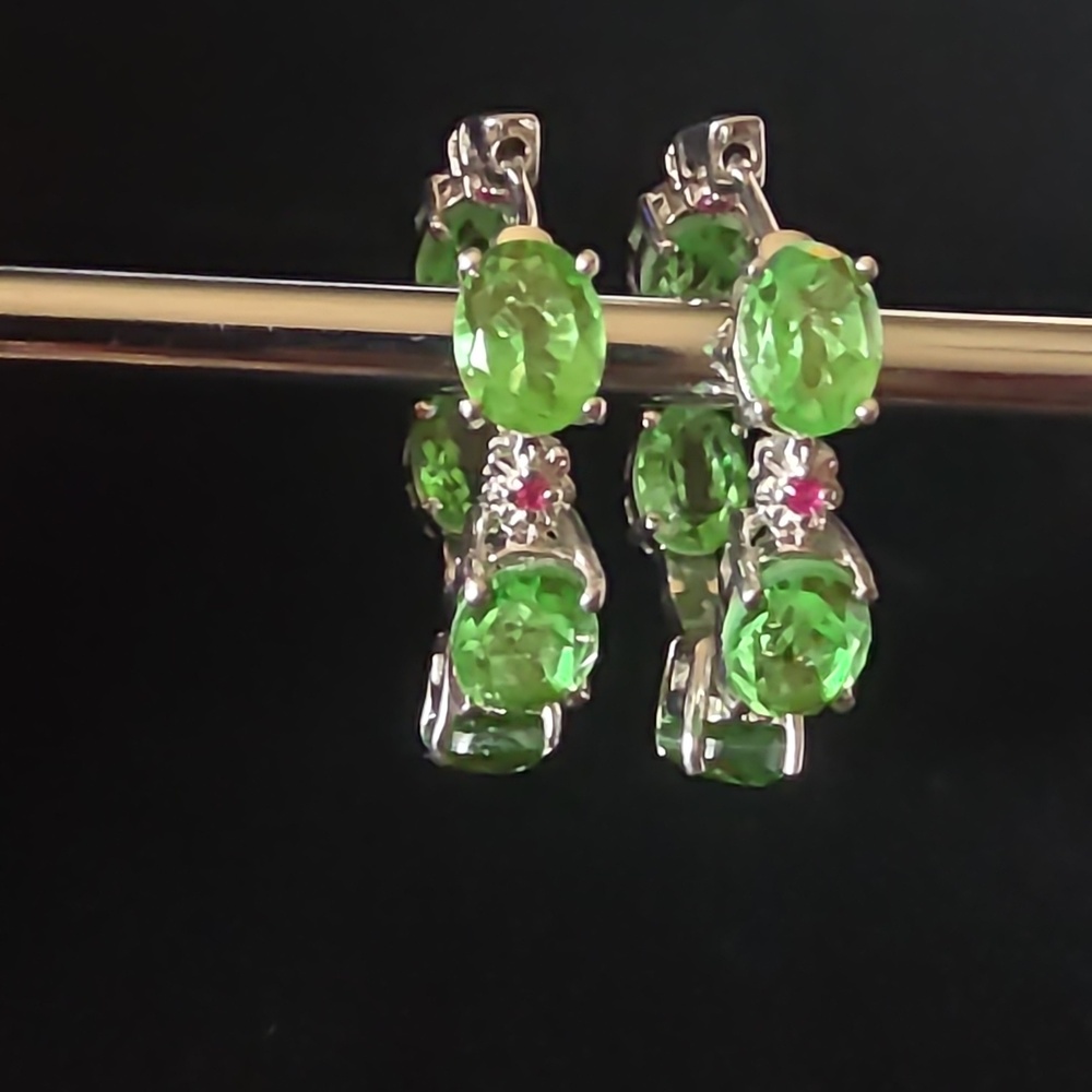Chartreuse Quartz (Triplet) and Lab Created Ruby Inside-Out Floral Hoop Earrings